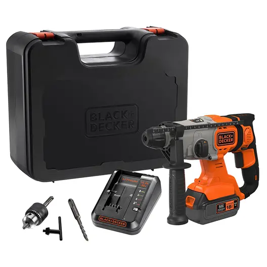 Акумулаторен перфоратор Black & Decker с колекторен двигател  с 1 батерия и зарядно, SDS-plus, 18 V, 4 Ah, 1.2 J, BCD900M1K