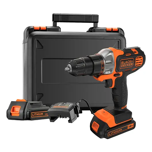 Акумулаторен винтоверт Black & Decker с колекторен двигател  с 2 батерии и зарядно, 18 V, 1.5 Ah, 21 Nm, 10 мм, Multievo MT218KB