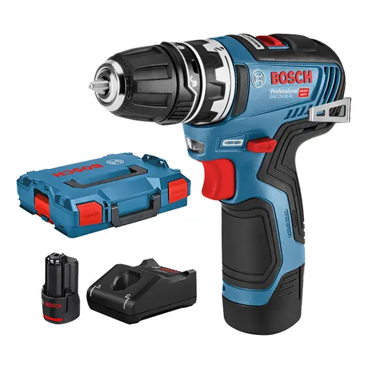Акумулаторен винтоверт Bosch с безчетков двигател  с 2 батерии и зарядно, 12 V, 3 Ah, 35 Nm, 0.8-10 мм, GSR 12V-35 FC