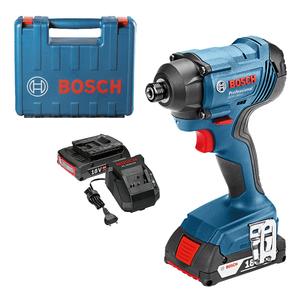 Гайковерт акумулаторен Bosch с колекторен двигател с 2 батерии и зарядно, 18 V, 2 Ah, 160 Nm, 160 Nm, шестостен, 1/4", GDR 180-LI