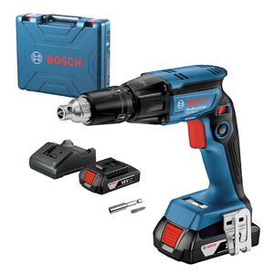 Акумулаторен винтоверт Bosch с безчетков двигател за сухо строителство с 2 батерии и зарядно, 18 V, 2 Ah, 32 Nm, 1/4", шестостен, GTB 185-LI