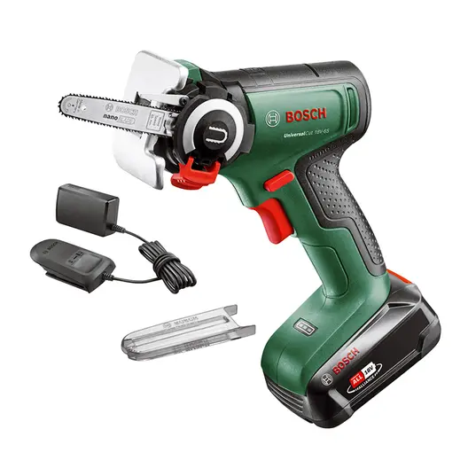 Акумулаторна резачка за дърва Bosch  с 1 батерия и зарядно, 18 V, 2.5 Ah, 6.5 см, UniversalCut 18V-65