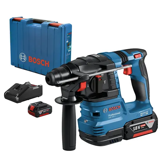 Акумулаторен перфоратор Bosch с безчетков двигател  с 2 батерии и зарядно, SDS-plus, 18 V, 4 Ah, 1.9 J, 0-4675 уд./мин, GBH 185-LI