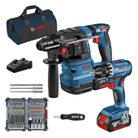 Комплект акумулаторни инструменти Bosch  с 2 батерии и зарядно, GSR 18V-45, GBH 18V-22, 18 V, 4 Ah
