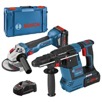 Комплект акумулаторни инструменти Bosch  с 2 батерии и зарядно, GBH 18V-26, GWS 18V-10, 18 V, 5.5 Ah