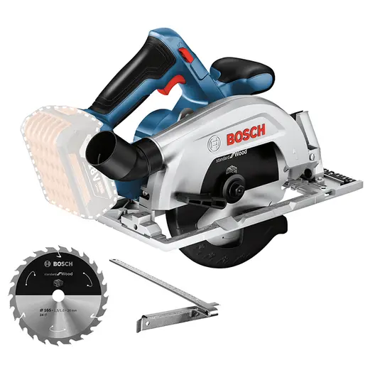 Акумулаторен ръчен циркуляр Bosch  без батерия и зарядно, 18 V, ф 165 мм, 0-5000 об./мин, GKS 185-Li