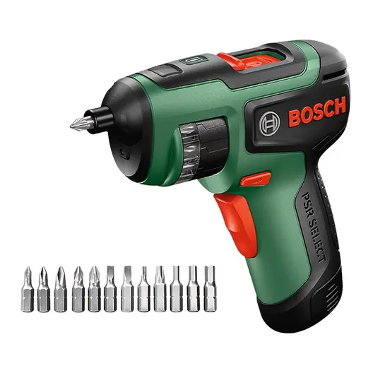 Акумулаторна отвертка Bosch  с вградена батерия и USB кабел, 4 V, 2 Ah, 7.5 Nm, 5 мм, шестостен, PSR Select