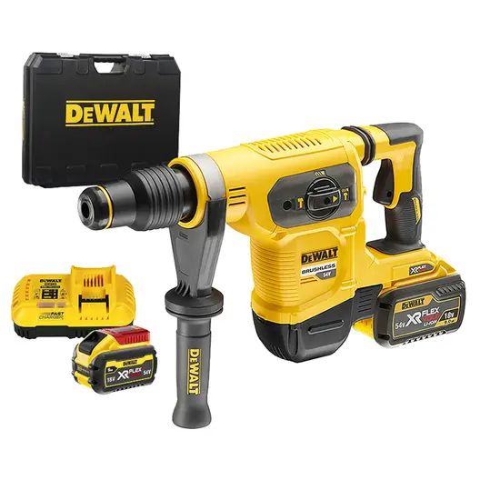 Акумулаторен перфоратор DeWALT с безчетков двигател  с 2 батерии и зарядно, SDS-max, 54/18 V, 3/9 Ah, 6.1 J, 3150 уд./мин, DCH481X2