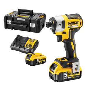 Гайковерт акумулаторен DeWALT с безчетков двигател с 2 батерии и зарядно, 18 V, 5 Ah, 205 Nm, 205 Nm, шестостен, 1/4", DCF887P2