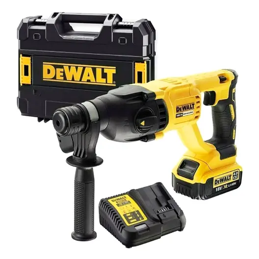 Акумулаторен перфоратор DeWALT с безчетков двигател  с 1 батерия и зарядно, SDS-plus, 18 V, 4 Ah, 2.6 J, 0-5500 уд./мин, DCH133M1