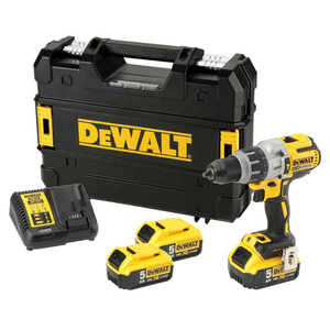 Бормашина винтоверт DeWALT акумулаторна ударна с 3 батерии и зарядно, 18 V, 5 Ah, 95 Nm, 1.5-13 мм, DCD996