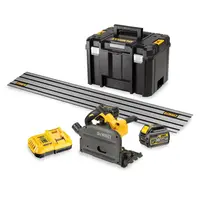 Ръчен потапящ се циркуляр DeWALT акумулаторен с шина  с 2 батерии и зарядно, 54/18 V, 2/6 Ah, ф 165 мм, 1750-500 об./мин, DCS520