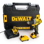 Акумулаторен винтоверт DeWALT с безчетков двигател  с 2 батерии и зарядно, 12 V, 2 Ah, 57.5 Nm, 1.5-10 мм, DCD701D2