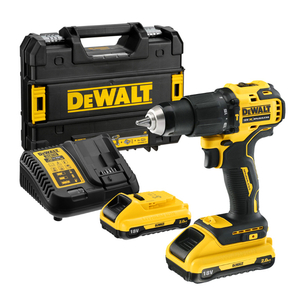 Бормашина винтоверт DeWALT акумулаторна ударна с 2 батерии и зарядно, 18 V, 2 Ah, 65 Nm, 1.5-13 мм, DCD709D2T
