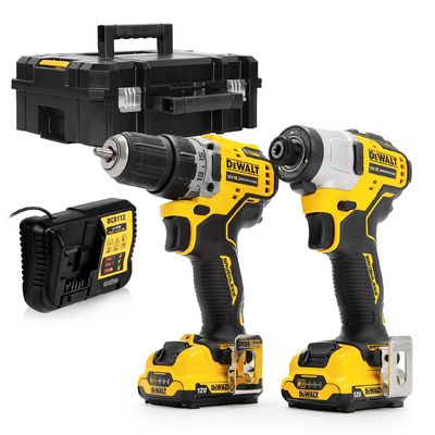 Комплект акумулаторни инструменти DeWALT    с 2 батерии и зарядно, DCF801, DCD701, 12 V, 1.3 Ah, DCK2110C2T
