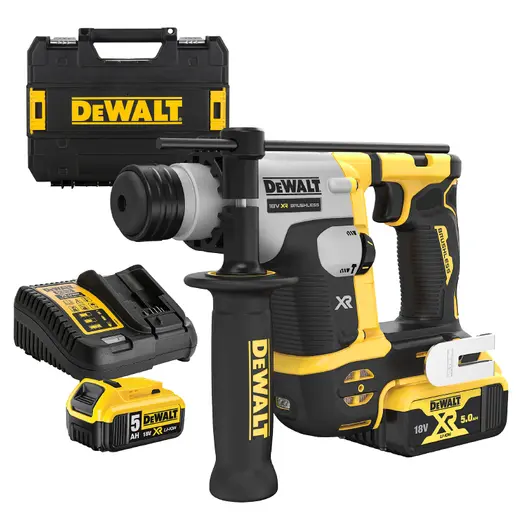 Акумулаторен перфоратор DeWALT с безчетков двигател  с 2 батерии и зарядно, SDS-plus, 18 V, 5 Ah, 1.4 J, 0-4980 уд./мин, DCH172P2