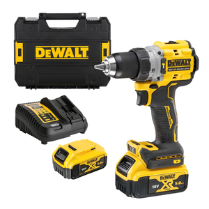 Бормашина винтоверт DeWALT акумулаторна ударна с 2 батерии и зарядно, 18 V, 5 Ah, 90 Nm, 1.5-13 мм, DCD805P2T
