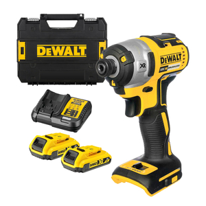 Гайковерт акумулаторен DeWALT с безчетков двигател с 2 батерии и зарядно, 18 V, 2 Ah, 192 Nm, 192 Nm, шестостен, 1/4", DCF840D2T