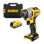 Акумулаторен гайковерт DeWALT с безчетков двигател  с 1 батерия без зарядно, 18 V, 1.7 Ah, шестостен, 1/4", DCF840E1T