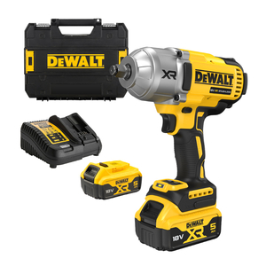 Гайковерт DeWALT с колекторен двигател с 2 батерии и зарядно, 18 V, 5 Ah, 1355 Nm, 1898 Nm, квадрат, 1/2", DCF900P2T