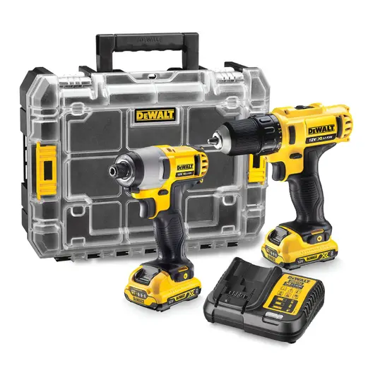 Комплект акумулаторни инструменти DeWALT  с 2 батерии и зарядно, DCD710, DCF815, 12 V, 2 Ah, DCK211D2T