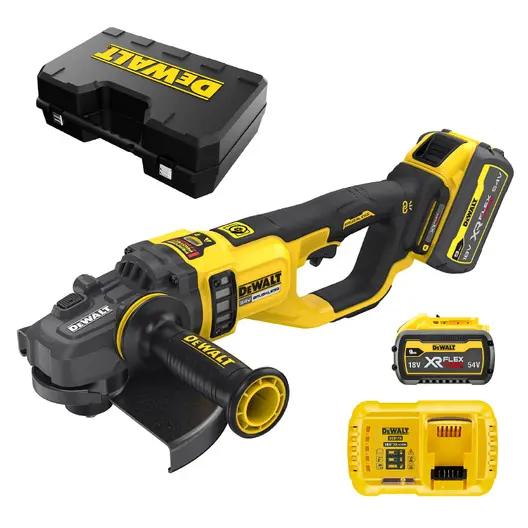 Акумулаторен ъглошлайф DeWALT  с 2 батерии и зарядно, 54 V, 9 Ah, 230 мм, 6000 об./мин, DCG460X2
