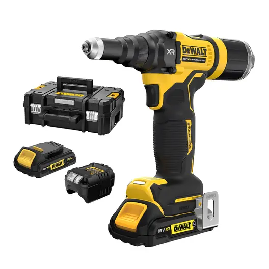 Акумулаторна нитачка за поп-нитове DeWALT  с 2 батерии и зарядно, 18 V, 1.7 Ah, 10 kN, 2.4-4.8 мм, DCF403D2GT