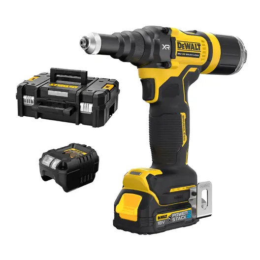 Акумулаторна нитачка за поп-нитове DeWALT  с 1 батерия и зарядно, 18 V, 1.7 Ah, 10 kN, 2.4-4.8 мм, DCF403E1GT