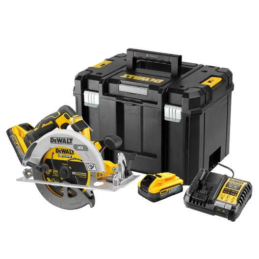 Акумулаторен ръчен циркуляр DeWALT  с 2 батерии и зарядно, 18 V, 5 Ah, ф 190 мм, 5500 об./мин, 57 °, DCS573H2T