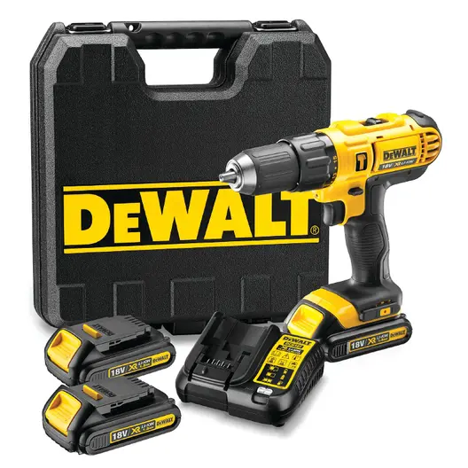 Акумулаторен винтоверт DeWALT ударен  с 3 батерии и зарядно, 18 V, 1.3 Ah, 42 Nm, 1.5-13 мм, DCD776C3