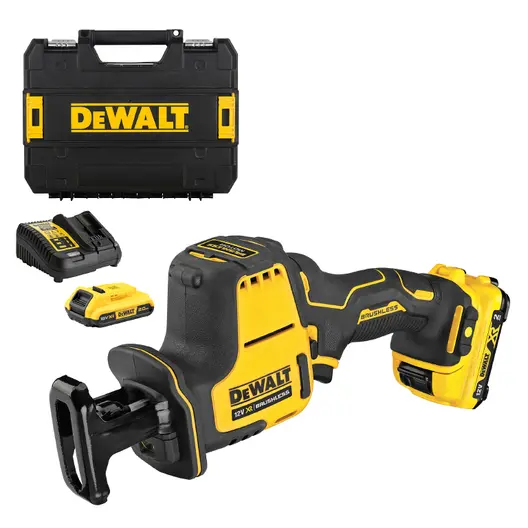 Саблен трион DeWALT акумулаторен безчетков  с 2 батерии и зарядно, 12 V, 2 Ah, 0-2800 хода/мин, DCS312D2