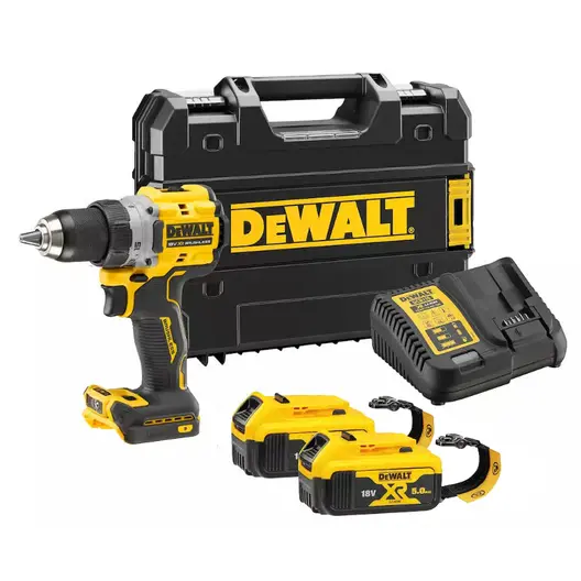 Акумулаторен винтоверт DeWALT с безчетков двигател  с 2 батерии и зарядно, 18 V, 5 Ah, 90 Nm, 1.5-13 мм, DCD800P2LRT