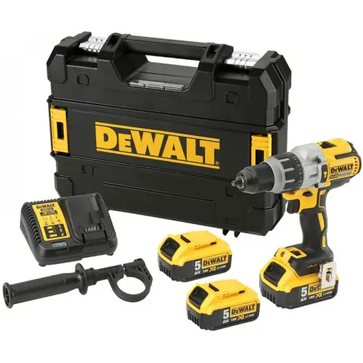 Акумулаторна ударна бормашина DeWALT  с 3 батерии и зарядно, 18 V, 5 Ah, 95 Nm, 0-450/0-1300/0-2000 об./мин, 1.5-13 мм, DCD996P3