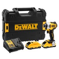 Акумулаторен гайковерт DeWALT с безчетков двигател  с 2 батерии и зарядно, 18 V, 3 Ah, 190 Nm, шестостен, 1/4", DCF809L2T