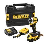 Акумулаторен гайковерт DeWALT с безчетков двигател  с 2 батерии и зарядно, 18 V, 5 Ah, 205 Nm, шестостен, 1/4", DCF850P2LRT