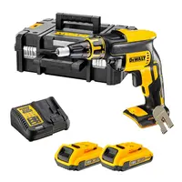 Акумулаторен винтоверт DeWALT с безчетков двигател за сухо строителство  с 2 батерии и зарядно, 18 V, 2 Ah, 30 Nm, 1/4", шестостен, DCF620D2