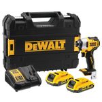 Акумулаторен гайковерт DeWALT с безчетков двигател  с 2 батерии и зарядно, 18 V, 2 Ah, 190 Nm, шестостен, 1/4", DCF809D2T