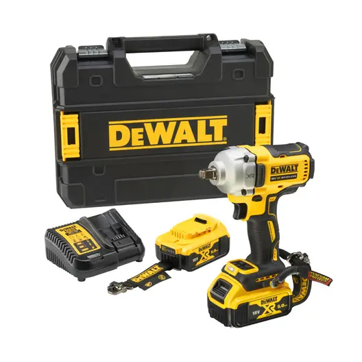Акумулаторен гайковерт DeWALT с безчетков двигател  с 2 батерии и зарядно, 18 V, 5 Ah, 812 Nm, квадрат, 1/2", DCF891P2LRT