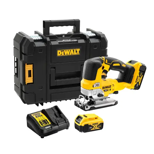 Акумулаторен прободен трион зеге DeWALT  с 2 батерии със зарядно, 18 V, 5 Ah, 0-3200 хода/мин, 26 мм, DCS334P2