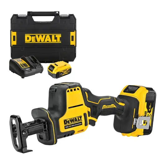 Саблен трион DeWALT акумулаторен безчетков  с 2 батерии и зарядно, 18 V, 5 Ah, 0-2800 хода/мин, 16 мм, DCS369P2