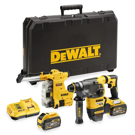 Акумулаторен перфоратор DeWALT с безчетков двигател  с 2 батерии и зарядно, SDS-plus, 54/18 V, 3/9 Ah, 3.5 J, 0-4480 уд./мин, DCH335X2