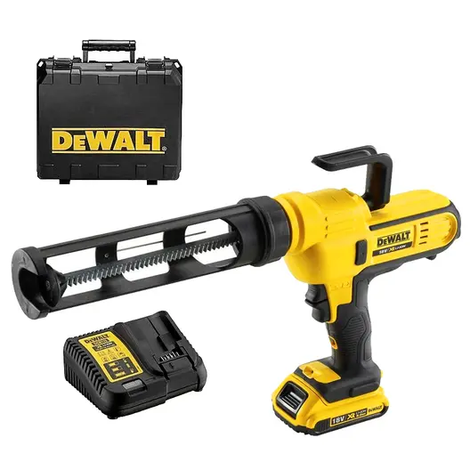 Акумулаторен пистолет DeWALT за силикон, лепила и уплътнители в картуш  с 1 батерия и зарядно, 18 V, 2 Ah, 0.31 л, DCE560D1