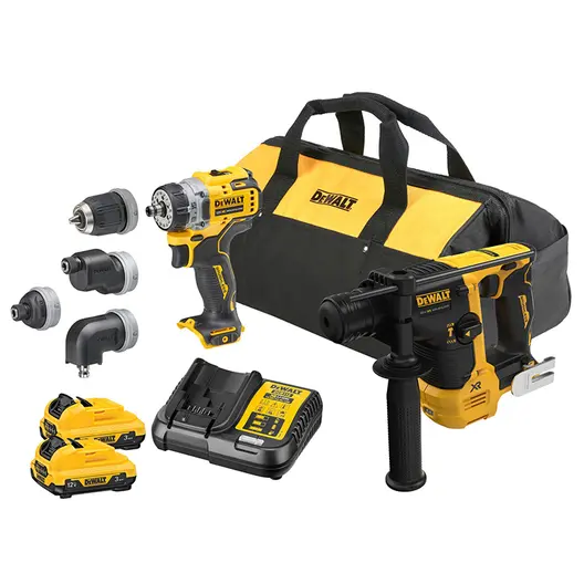 Комплект акумулаторни инструменти DeWALT  с 2 батерии и зарядно, DCD703, DCH072, 12 V, 3 Ah, DCK2101L2