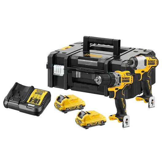 Комплект акумулаторни инструменти DeWALT  с 2 батерии и зарядно, DCD701, DCF801, 12 V, 3 Ah, DCK2110L2T