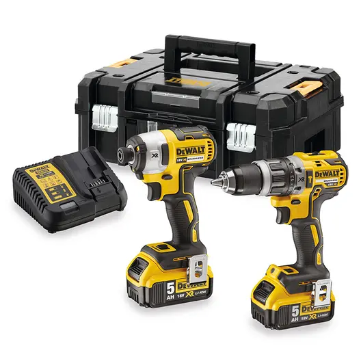 Комплект акумулаторни инструменти DeWALT  с 2 батерии и зарядно, DCD796, DCF887, 18 V, 5 Ah, DCK266P2T