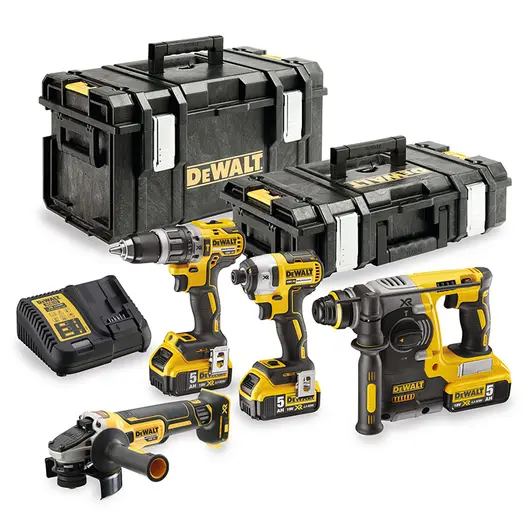 Комплект акумулаторни инструменти DeWALT  с 3 батерии и зарядно, DCD796, DCF887, DCG405, DCH273, 18 V, 5 Ah, DCK422P3