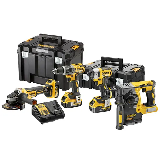 Комплект акумулаторни инструменти DeWALT  с 3 батерии и зарядно, DCD796, DCF887, DCG405, DCH273, 18 V, 5 Ah, DCK422P3T