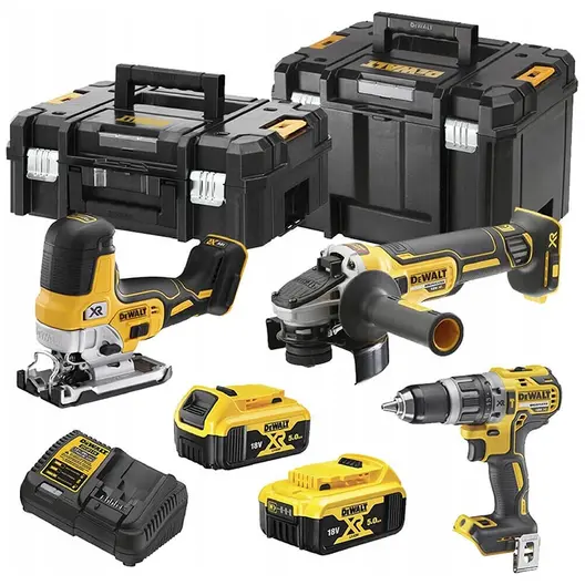 Комплект акумулаторни инструменти DeWALT  с 2 батерии и зарядно, DCD796, DCG405, DCS335, 18 V, 5 Ah, DCK329P2T