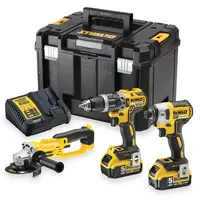 Комплект акумулаторни инструменти DeWALT  с 2 батерии и зарядно, DCD796, DCF887, DCG412, 18 V, 5 Ah, DCK383P2T