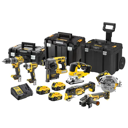Комплект акумулаторни инструменти DeWALT  с 3 батерии и зарядно, DCD796, DCF887, DCS570, DCS355, DCS334, DCG405, DCH273, 18 V, 5 Ah, DCK755P3T